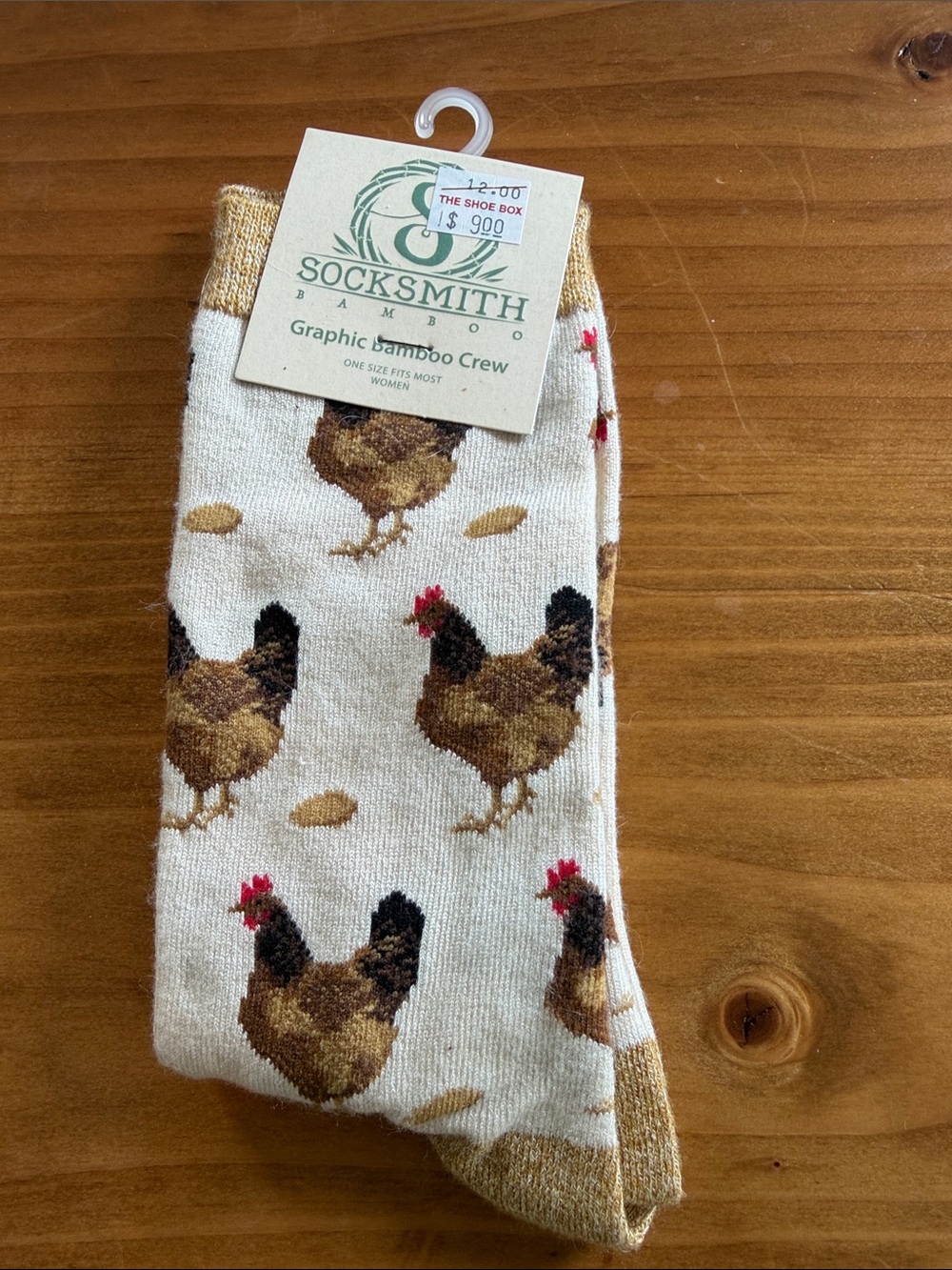 Socksmith Men’s Bamboo Crew Socks - Chicken Print (Cream)